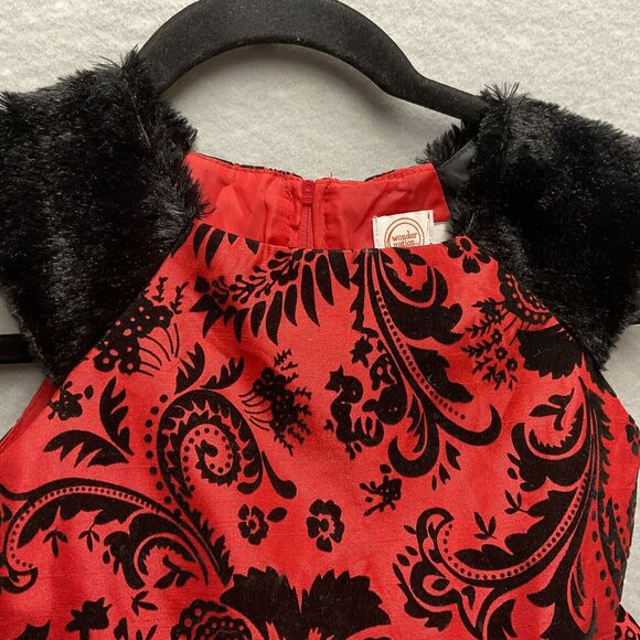 Wonder Nation Girls Red Special Occasion Dress Size 5 Holiday Ties Faux Fur - Picture 8 of 12